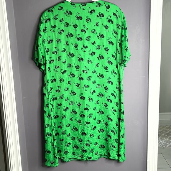 Zara Green and Black Floral Print Short Sleeve Buttoned Front Shirt Dress Size L - Picture 7 of 9
